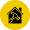 House with hammer icon on yellow circle.