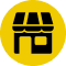 Yellow storefront icon on black background.